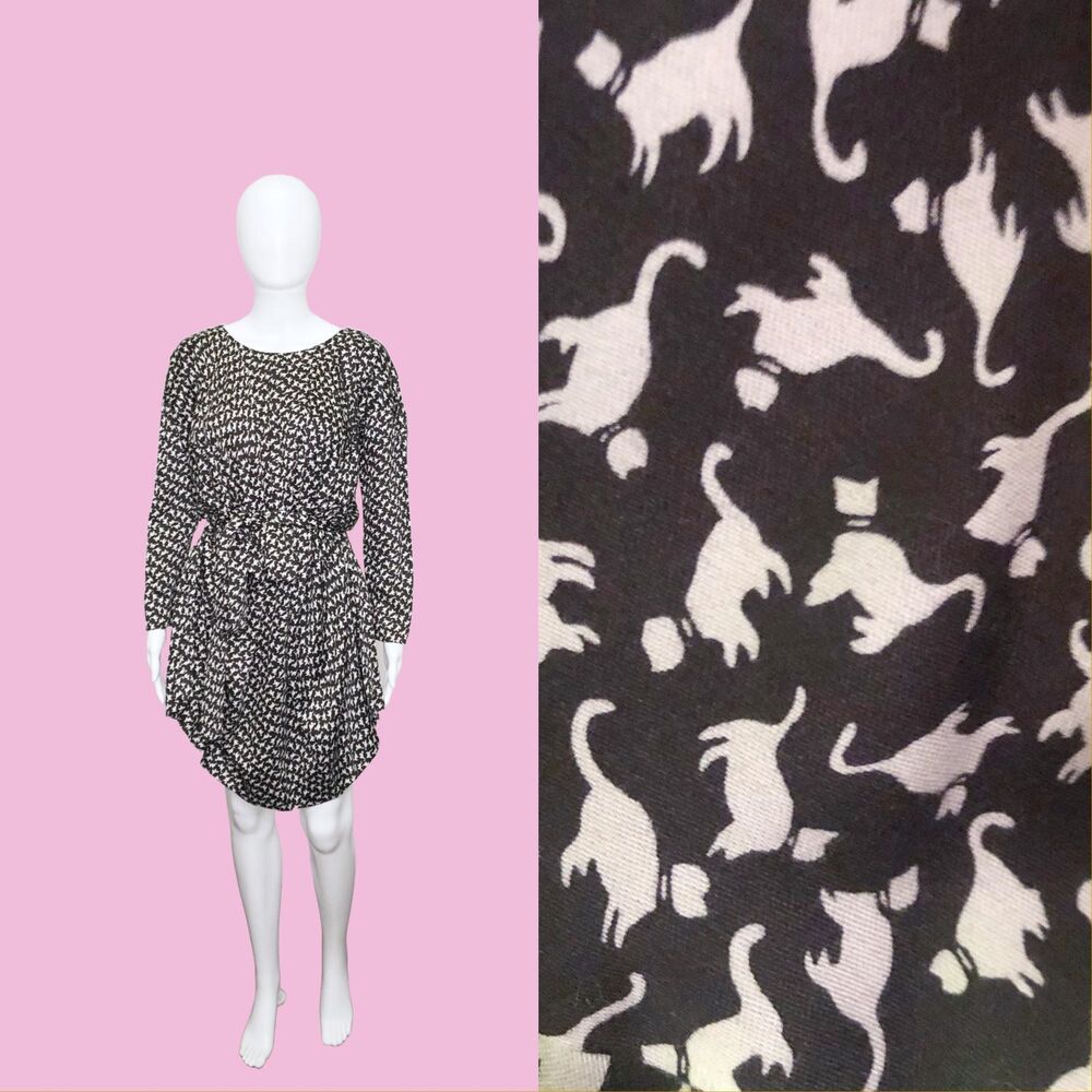 Y2K VIVIENNE WESTWOOD Red Label CATS Print Asymmetrical Long Sleeve Dress. XS-S